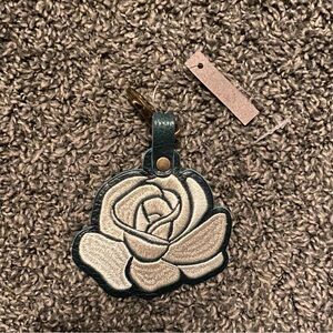 Portland Leather Rose Keychain in White and Green